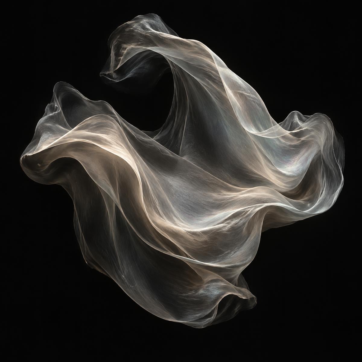 Abstract visual of a human voice rendered as translucent waves of light